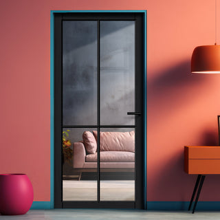 Image: Kora Solid Wood Internal Door UK Made  DD0116C Clear Glass - Shadow Black Premium Primed - Urban Lite® Bespoke Sizes