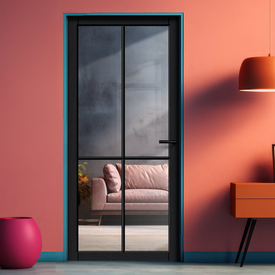 Kora Solid Wood Internal Door UK Made DD0116C Clear Glass - 7 Colour Options Premium Primed - Urban Lite® Bespoke Sizes
