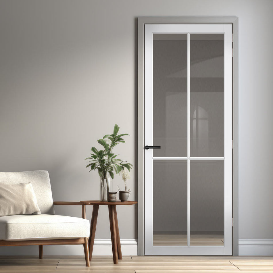 Kora Solid Wood Internal Door UK Made DD0116C Clear Glass - 7 Colour Options Premium Primed - Urban Lite® Bespoke Sizes