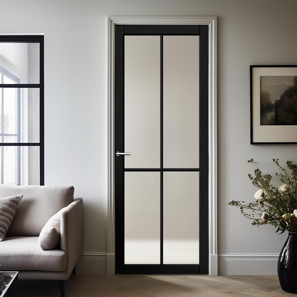 Kora Solid Wood Internal Door UK Made  DD0116F Frosted Glass - Shadow Black Premium Primed - Urban Lite® Bespoke Sizes