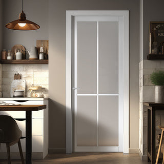 Image: Kora Solid Wood Internal Door UK Made  DD0116F Frosted Glass - Cloud White Premium Primed - Urban Lite® Bespoke Sizes