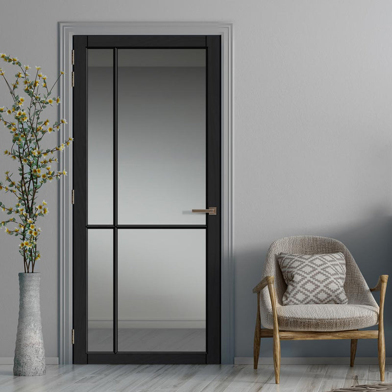 Lerens Solid Wood Internal Door UK Made DD0117C Clear Glass - 7 Colour Options Premium Primed - Urban Lite® Bespoke Sizes