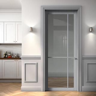 Image: Lerens Solid Wood Internal Door UK Made  DD0117C Clear Glass - Mist Grey Premium Primed - Urban Lite® Bespoke Sizes