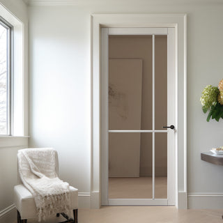 Image: Lerens Solid Wood Internal Door UK Made  DD0117C Clear Glass - Cloud White Premium Primed - Urban Lite® Bespoke Sizes