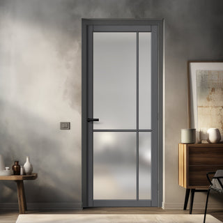 Image: Lerens Solid Wood Internal Door UK Made  DD0117F Frosted Glass - Stormy Grey Premium Primed - Urban Lite® Bespoke Sizes