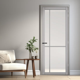 Image: Lerens Solid Wood Internal Door UK Made  DD0117F Frosted Glass - Mist Grey Premium Primed - Urban Lite® Bespoke Sizes