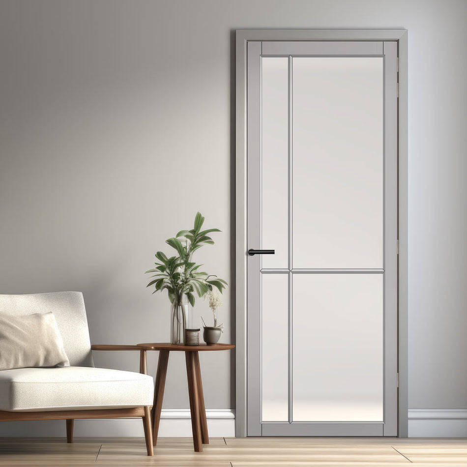Lerens Solid Wood Internal Door UK Made DD0117F Frosted Glass - 7 Colour Options Premium Primed - Urban Lite® Bespoke Sizes