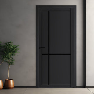 Image: Lerens Panel Solid Wood Internal Door UK Made  DD0117P - Shadow Black Premium Primed - Urban Lite® Bespoke Sizes