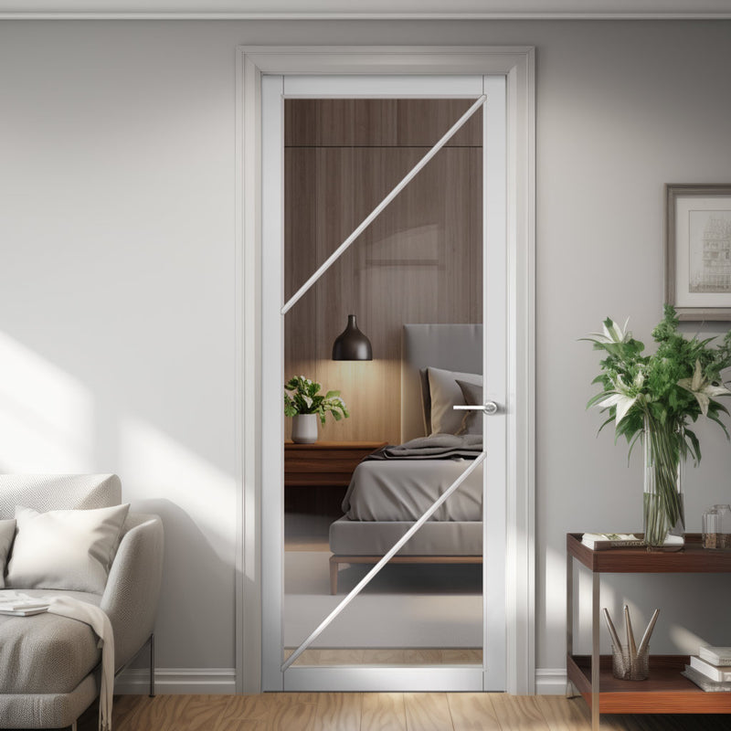 Aria Solid Wood Internal Door UK Made DD0124C Clear Glass - 7 Colour Options Premium Primed - Urban Lite® Bespoke Sizes