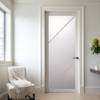 Image: Aria Solid Wood Internal Door UK Made  DD0124F Frosted Glass - Cloud White Premium Primed - Urban Lite® Bespoke Sizes