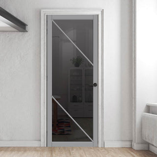 Image: Aria Solid Wood Internal Door UK Made  DD0124T Tinted Glass - Mist Grey Premium Primed - Urban Lite® Bespoke Sizes