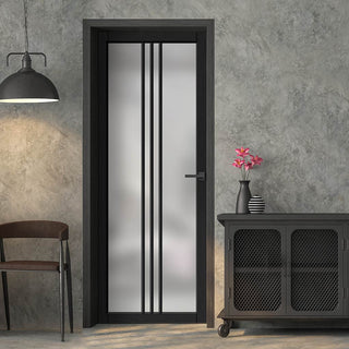 Image: Galeria Solid Wood Internal Door UK Made  DD0102F Frosted Glass - Shadow Black Premium Primed - Urban Lite® Bespoke Sizes