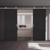 Top Mounted Stainless Steel Sliding Track & Double Door - Tribeca 3 Panel Black Painted Doors - Prefinished