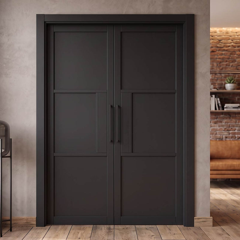 Tribeca 3 Panel Black Painted Internal Door Pair - Prefinished