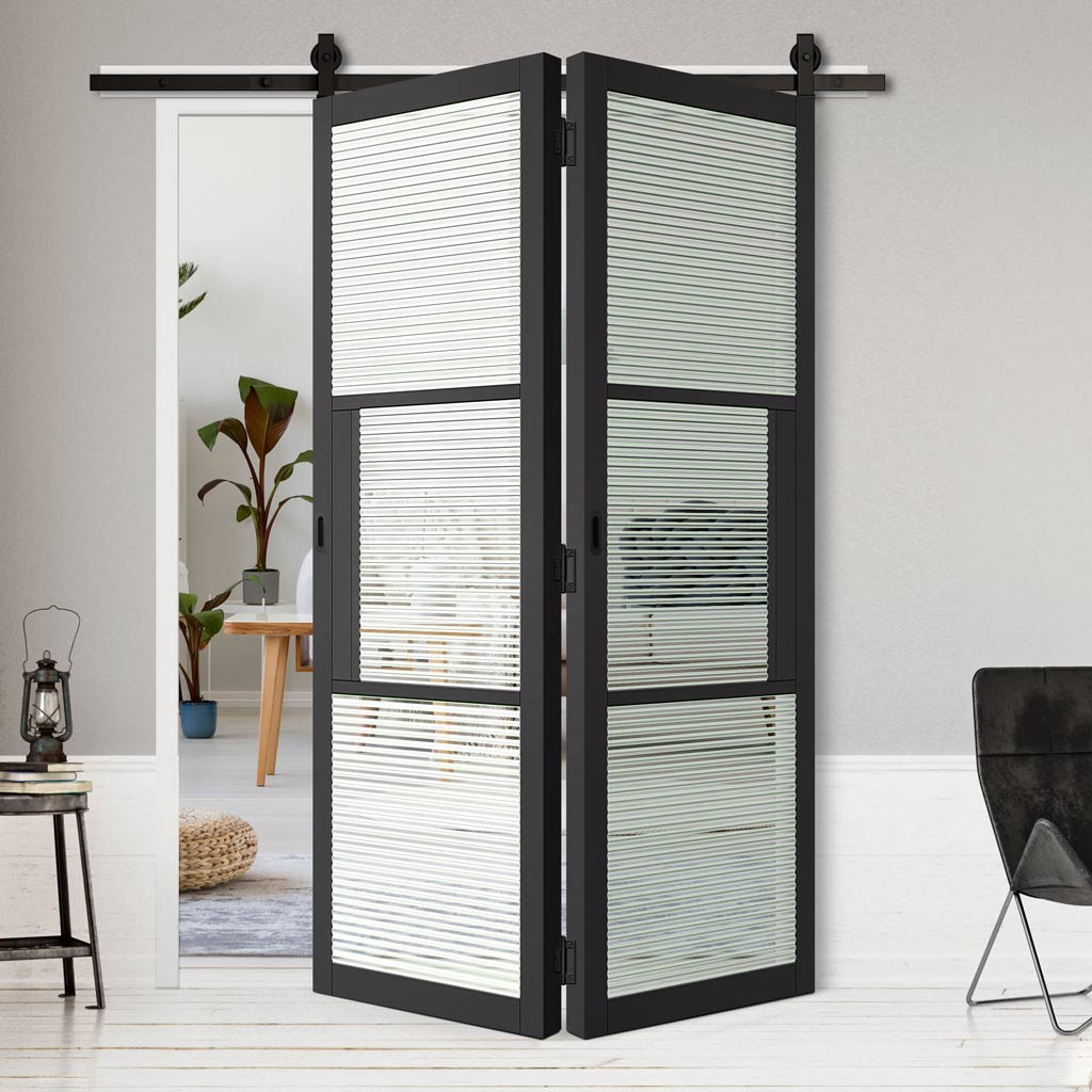Black 3L Reeded Glass Internal Glazed Door