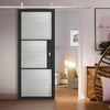 Top Mounted Stainless Steel Sliding Track & Door - Tribeca 3 Pane Black Painted Door - Reeded Glass