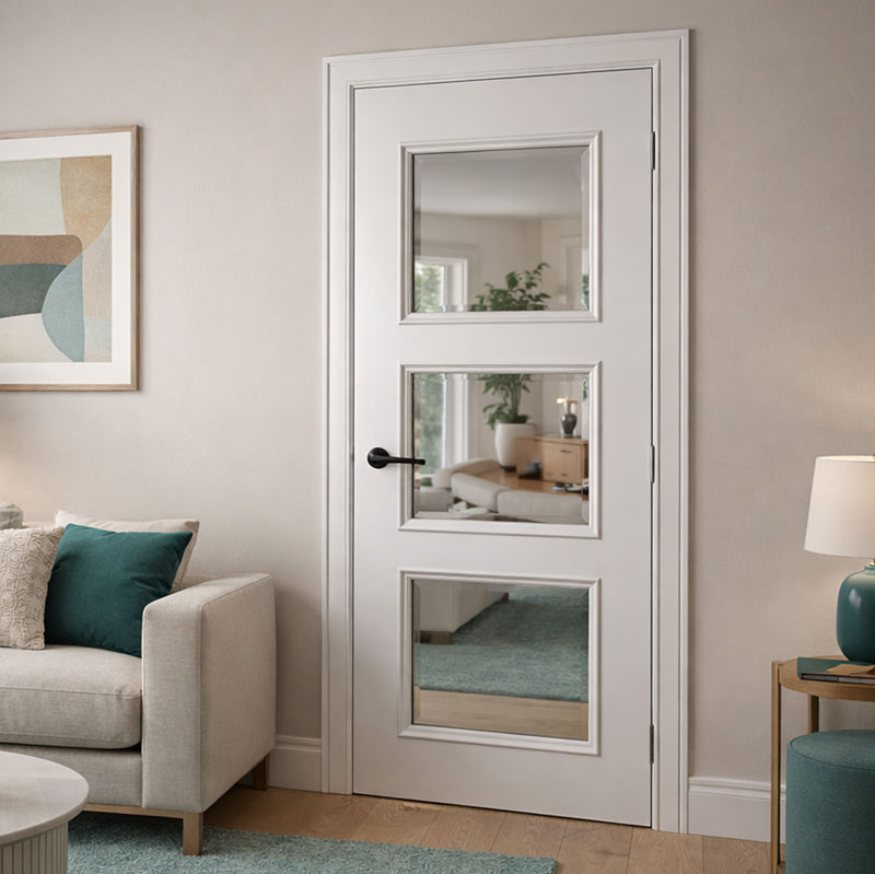 Trinity White Primed Internal Door - Clear Bevelled Glass