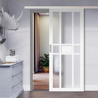 Image: Single Sliding Door & Premium Wall Track - Eco-Urban® Tromso 8 Pane 1 Panel Door DD6402SG Frosted Glass - 6 Colour Options