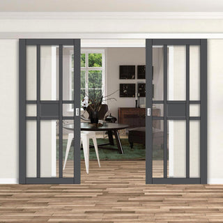 Image: Double Sliding Door & Premium Wall Track - Eco-Urban® Tromso 8 Pane 1 Panel Doors DD6402G Clear Glass - 6 Colour Options
