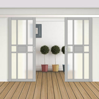 Image: Double Sliding Door & Premium Wall Track - Eco-Urban® Tromso 8 Pane 1 Panel Doors DD6402SG Frosted Glass - 6 Colour Options