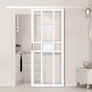 Image: Single Sliding Door & Premium Wall Track - Eco-Urban® Tromso 8 Pane 1 Panel Door DD6402G Clear Glass - 6 Colour Options