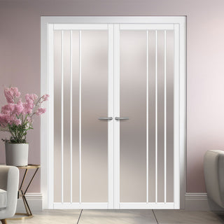 Image: Tula Solid Wood Internal Door Pair UK Made DD0104F Frosted Glass - Cloud White Premium Primed - Urban Lite® Bespoke Sizes