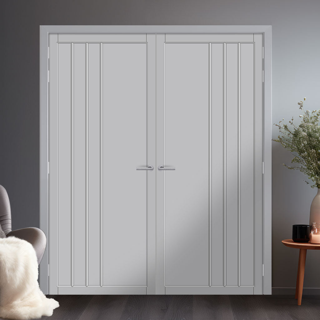 Tula Panel Solid Wood Internal Door Pair UK Made DD0104P - Mist Grey Premium Primed - Urban Lite® Bespoke Sizes