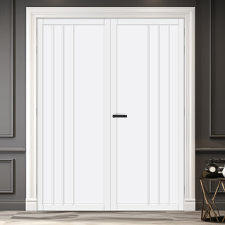 Image: Tula Panel Solid Wood Internal Door Pair UK Made DD0104P - Cloud White Premium Primed - Urban Lite® Bespoke Sizes