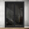 Tula Solid Wood Internal Door Pair UK Made DD0104T Tinted Glass - Shadow Black Premium Primed - Urban Lite® Bespoke Sizes
