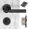 Turin Door Lever Bathroom Handle Pack - 4 Square Hinges - Matt Black
