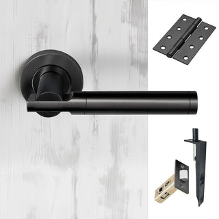 Image: Turin Double Door Lever Handle Pack - 6 Square Hinges - Matt Black - Combo Handle and Accessory Pack