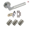 Turin Door Lever Handle Pack - 3 Radius Cornered Hinges - Satin Finish