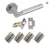 Turin Door Lever Handle Pack - 4 Radius Cornered Hinges - Satin Finish