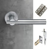 Turin Double Door Lever Handle Pack - 8 Radius Cornered Hinges - Satin Finish - Combo Handle and Accessory Pack