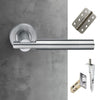 Turin Double Door Lever Handle Pack - 6 Radius Cornered Hinges - Satin Finish - Combo Handle and Accessory Pack