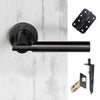 Turin Double Door Lever Handle Pack - 6 Radius Cornered Hinges - Matt Black - Combo Handle and Accessory Pack