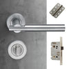 Turin Door Lever Bathroom Handle Pack - 4 Radius Cornered Hinges - Satin Finish