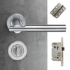 Turin Door Lever Bathroom Handle Pack - 3 Radius Cornered Hinges - Satin Finish
