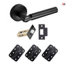 Turin Door Lever Handle Pack - 3 Radius Cornered Hinges - Matt Black