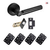 Turin Door Lever Handle Pack - 4 Radius Cornered Hinges - Matt Black