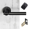 Turin Door Lever Handle Pack - 3 Radius Cornered Hinges - Matt Black