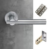 Turin Door Lever Handle Pack - 3 Radius Cornered Hinges - Satin Finish