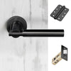 Turin Door Lever Handle Pack - 4 Radius Cornered Hinges - Matt Black