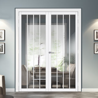 Image: Adiba Solid Wood Internal Door Pair UK Made DD0106C Clear Glass - Cloud White Premium Primed - Urban Lite® Bespoke Sizes