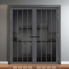 Adiba Solid Wood Internal Door Pair UK Made DD0106T Tinted Glass - Stormy Grey Premium Primed - Urban Lite® Bespoke Sizes