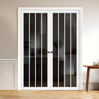 Image: Adiba Solid Wood Internal Door Pair UK Made DD0106T Tinted Glass - Cloud White Premium Primed - Urban Lite® Bespoke Sizes