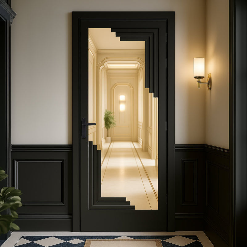 Urban Deco® Solid Wood Internal Door UK Made - Clear Glass - Shadow Black Premium Primed - Bespoke Sizes