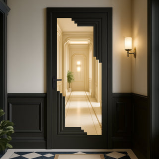 Image: Urban Deco® Solid Wood Internal Door UK Made - Clear Glass - Shadow Black Premium Primed - Bespoke Sizes