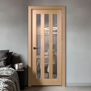 Image: Utah 3 Pane Oak Internal Door - Clear Glass - Unfinished