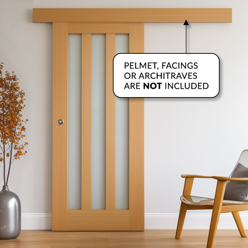 Bespoke Thruslide Surface Utah Oak Door - Frosted Glass - Sliding Door and Track Kit - Prefinished